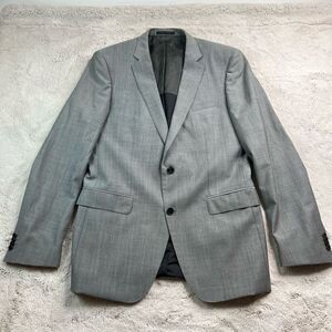 Hugo Boss Virgin Wool Dual Vent Gray Geo Mens Blazer Jacket 44L Woven in Italy